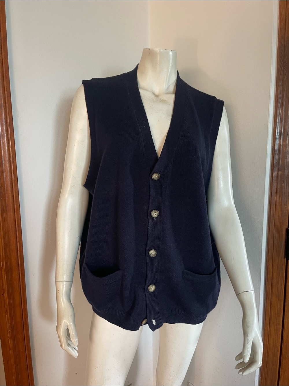 CLASSIC - UNISEX - Marks & Spencer Navy Button-Front Knit Vest